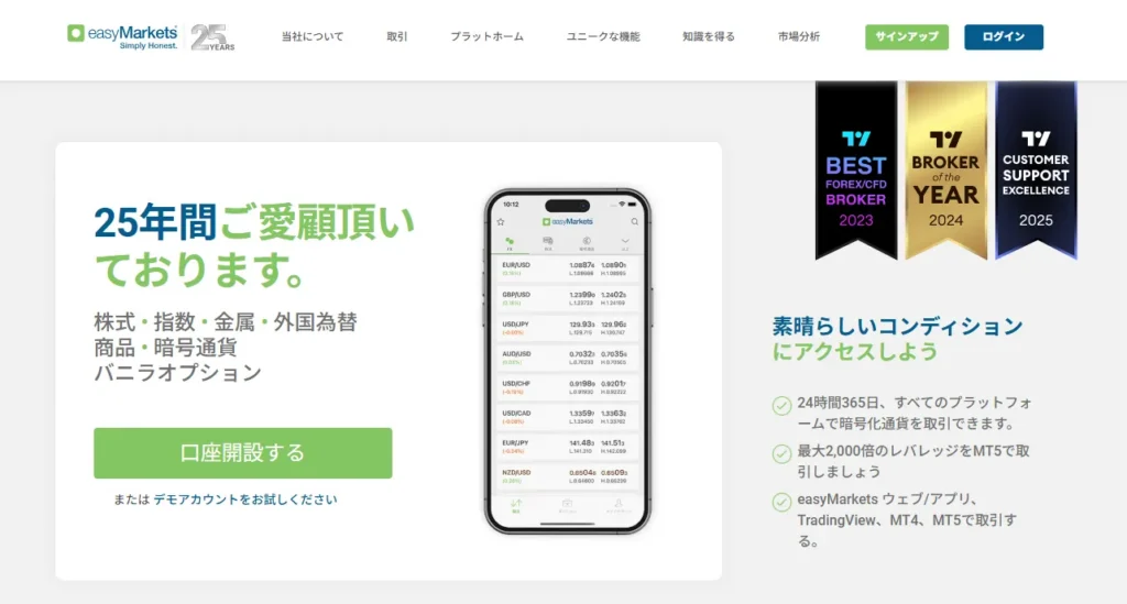 海外FXおすすめ業者比較ランキング17位はeasyMarkets