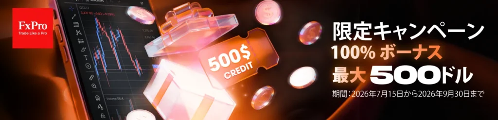 FxProのクッションなし100%入金ボーナス