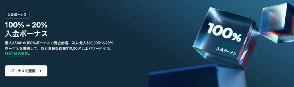 2位のXMTradingは100%+20%の入金ボーナス