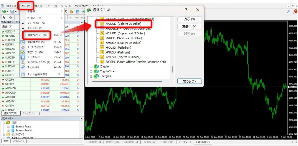 海外FXのMT4やMT5でゴールド(XAUUSD)を表示する方法